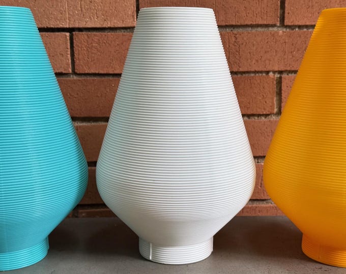 Vintage Beehive Lamp Shades X3 Blue White Orange Ribbed Mid Century MCM Lighting