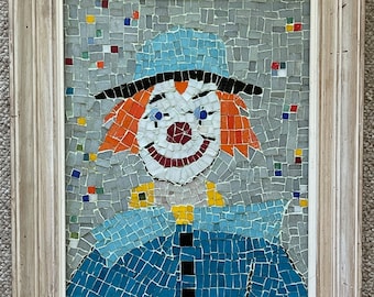 Colorful Vintage 1950s Tile Mosaic Clown Wall Hanging Art Mid Century Modern Signed Gudder