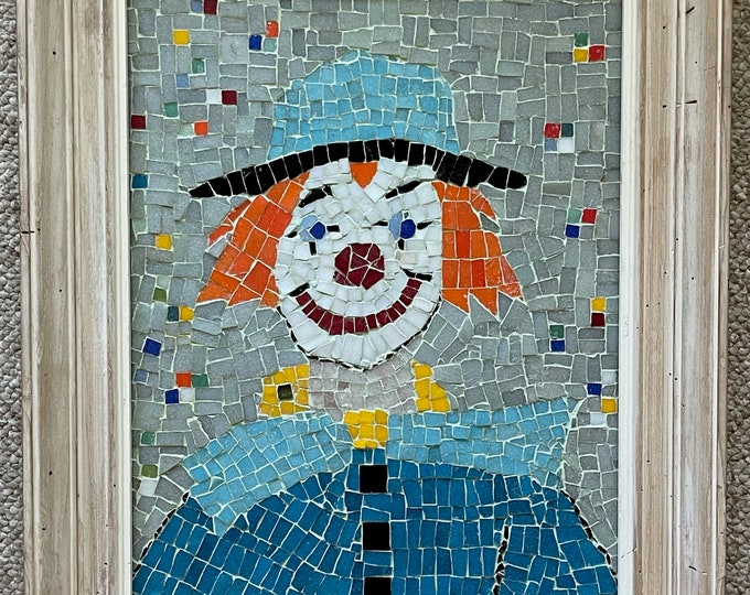 Colorful Vintage 1950s Tile Mosaic Clown Wall Hanging Art Mid Century Modern Signed Gudder