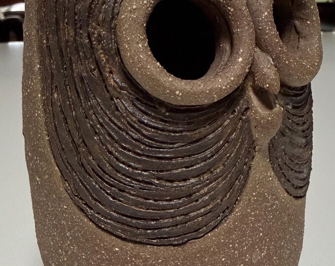 Vintage Decorative Stoneware Ceramic Pottery Owl Sculpture Modern Art Signed 70s