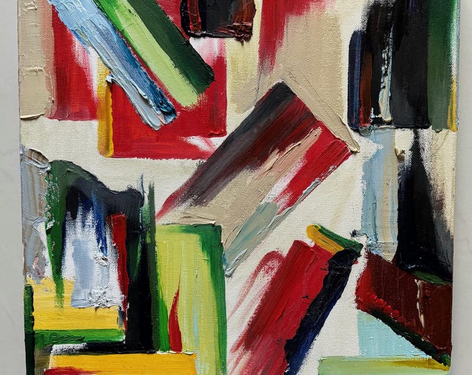 Contemporary Modern Art Abstract Shapes Oil Painting Colorful Artist Stan Jones