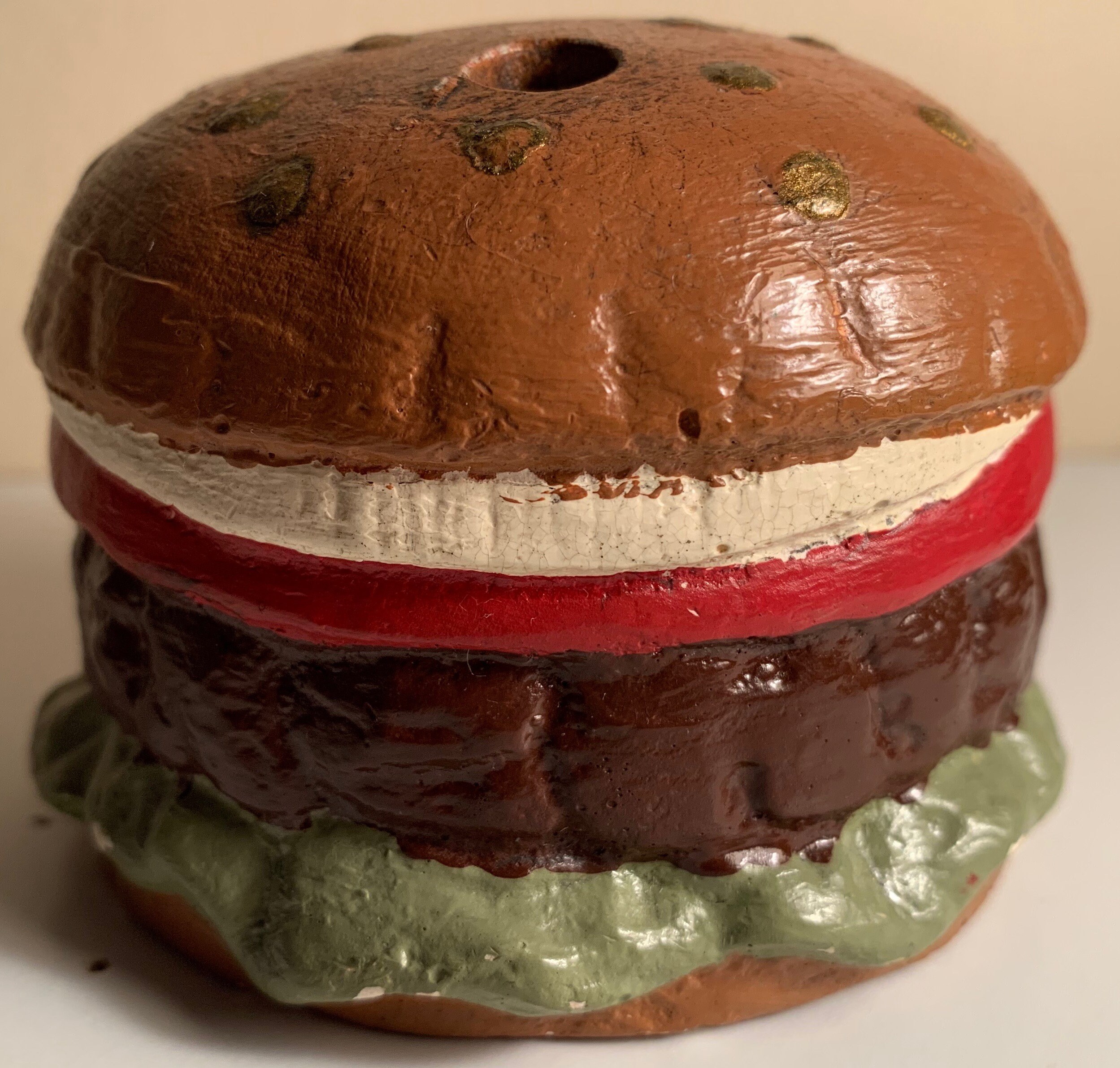 Vintage 70s Ceramic Burger Slider Sesame Seed Bun Pen Pencil Holder