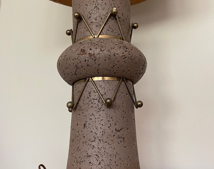 Vintage 1960s Cork Brass Atomic Era Table Lamp Mid Century Modern Lighting MCM