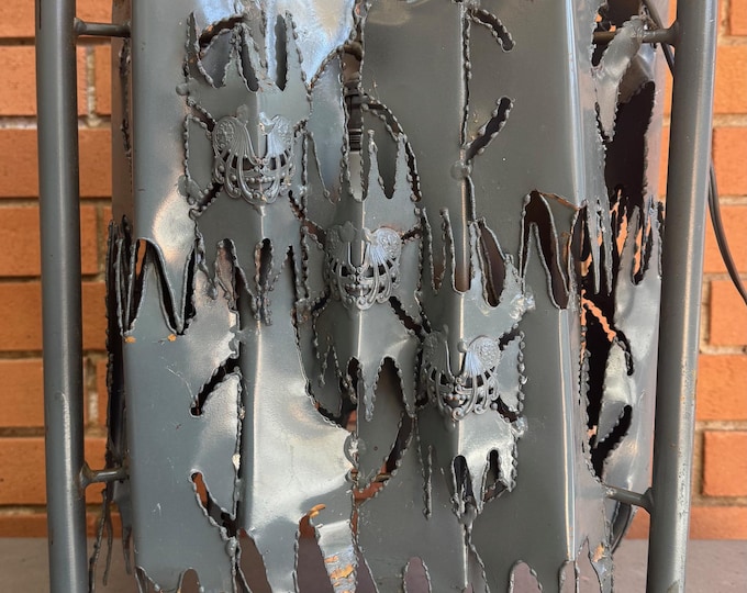 Vintage 1970s Brutalist Metal Hanging Light Fixture Lamp Swag Modern Lighting