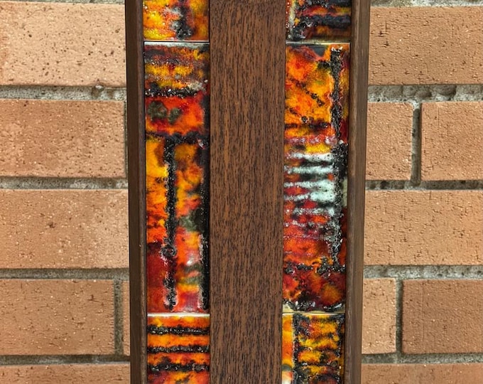 Vintage MCM Abstract Ceramic Tile Wood Lamp Mid Century Modern Lighting 1960s