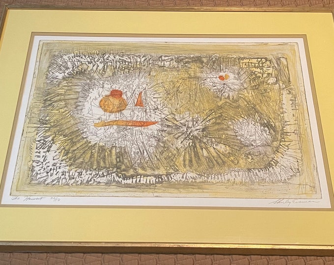 Nice Vintage Harvest Etching Print Modern Art Wall Hanging Signed Shirley Eisman