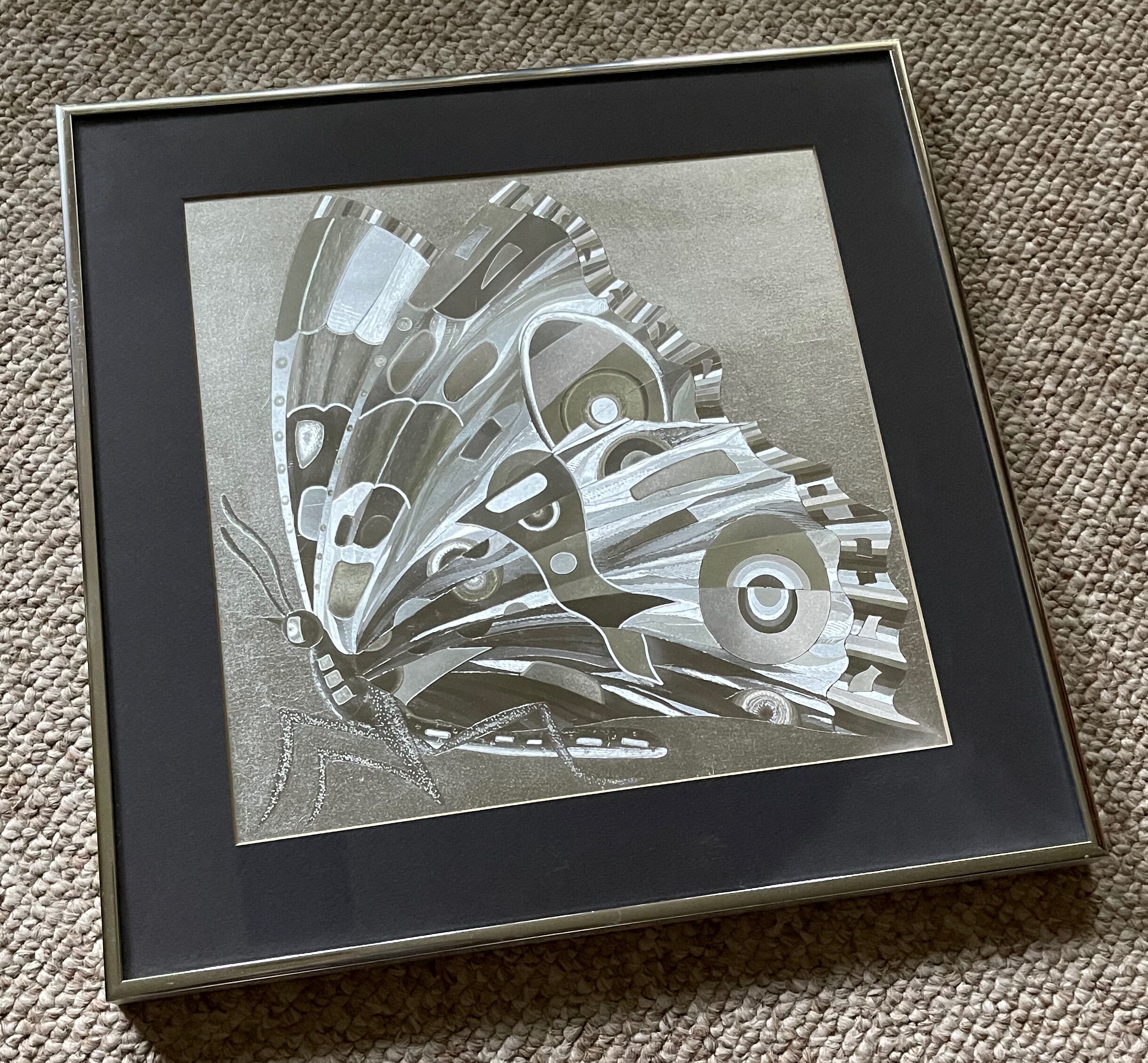 Vintage 70s Abstract Butterfly Foil Etching Wall Hanging Mid Century Modern  Art Wall Hanging