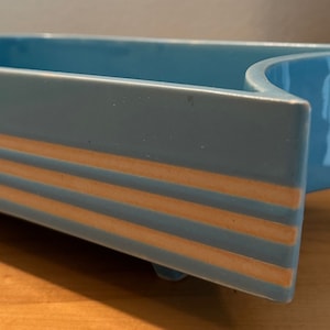 Vintage Blue White Striped Fin-Shaped Console Bowl Planter MCM Pottery Modern