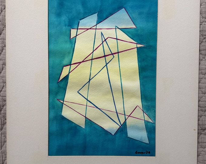Vintage MCM Edward Cooper Geometric Shapes Painting Mid Century Modern Art 1950's - 2