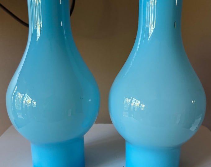 Vintage MCM Blue Glass Lamp Shades Mid Century Modern 60s Lamps Lighting Retro