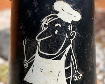 Vintage Metal Charcoal Bucket Handled Mid Century Chef BBQ Cooking Smoking 60s