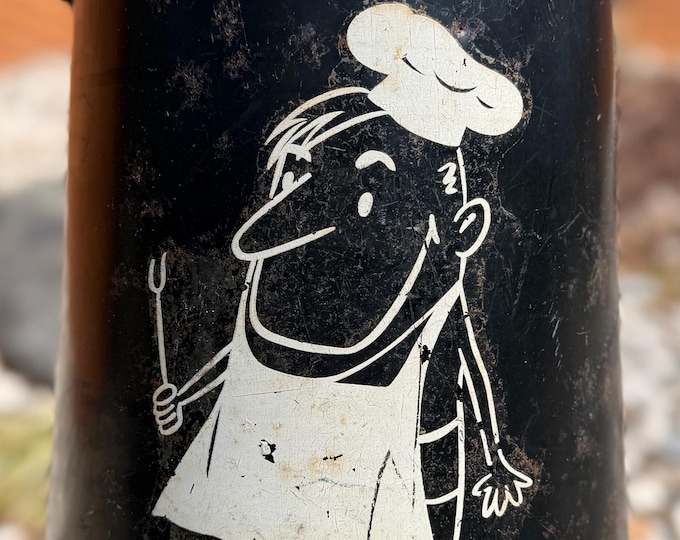 Vintage Metal Charcoal Bucket Handled Mid Century Chef BBQ Cooking Smoking 60s