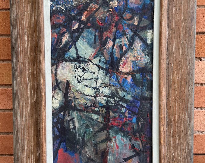 Vintage MCM Abstract Figural Oil Painting Mid Century Modern Art 1960s Signed
