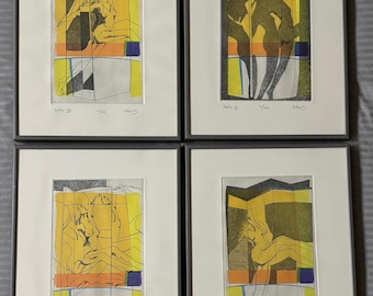 Set Vintage Figural Dancer Color Block Screen Prints Mid Century MCM Modern Signed Davis