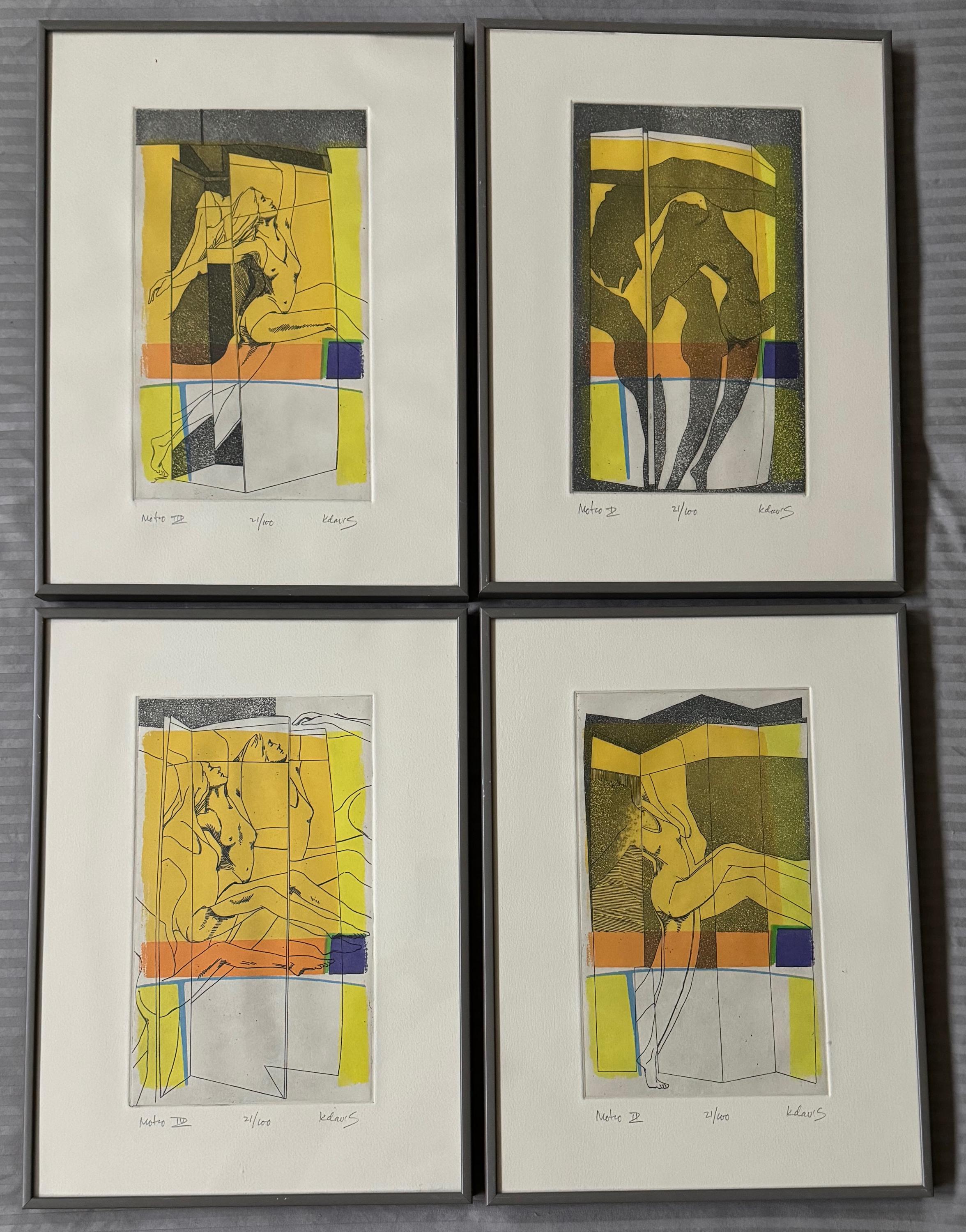 Set Vintage Figural Dancer Color Block Screen Prints Mid Century MCM ...