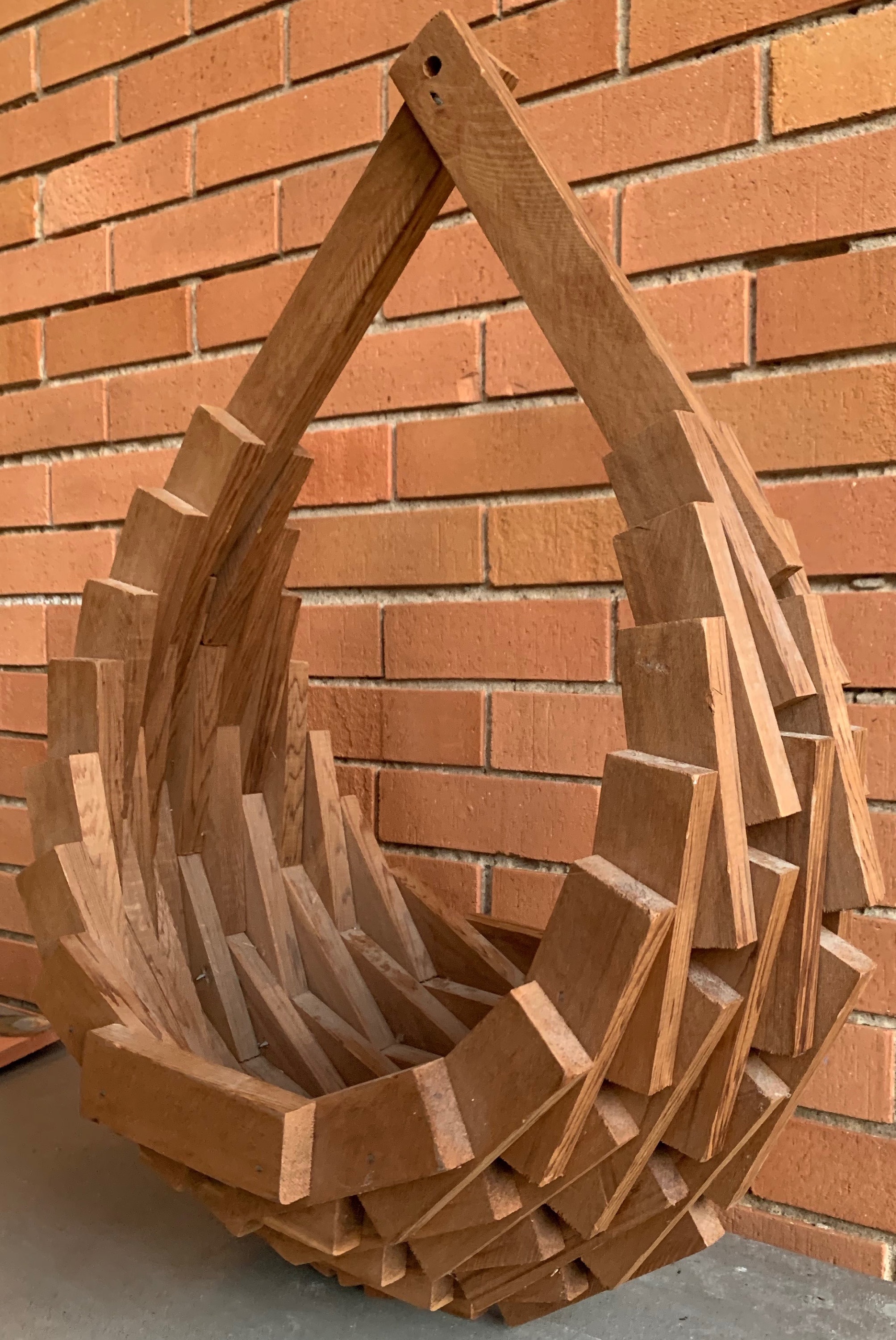 Vintage 70s Boho Hanging Wood Basket Plant Holder Mid Century Modern