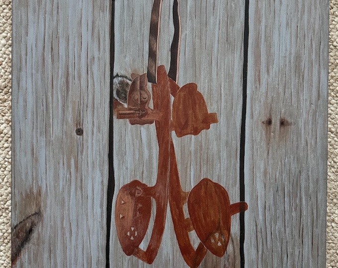 Vintage Hanging Ice Skates Oil Painting Modern Art Wall Hanging Dudeck 60s