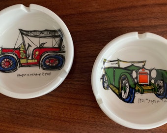 Fun Pair Vintage Car Automotive Jalopy Ashtrays China Ceramic Japan Mid Century
