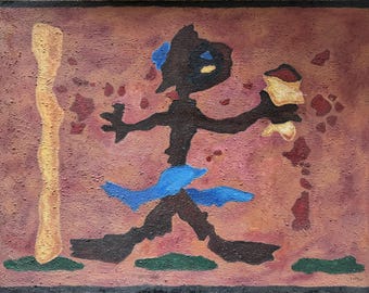 Vintage Textured Abstract Figural Painting Modern Art Wall Hanging Signed Laffey