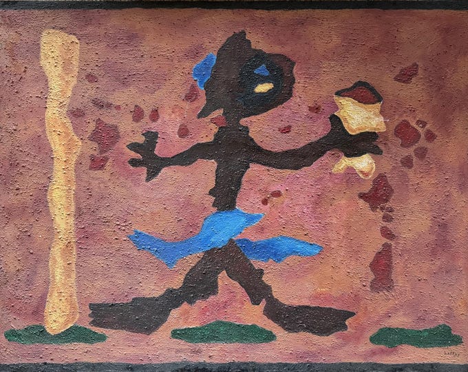 Vintage Textured Abstract Figural Painting Modern Art Wall Hanging Signed Laffey