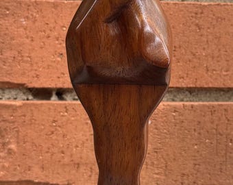Vintage 70s Abstract Carved Wood Female Woman Sculpture Modern Art Signed MCM