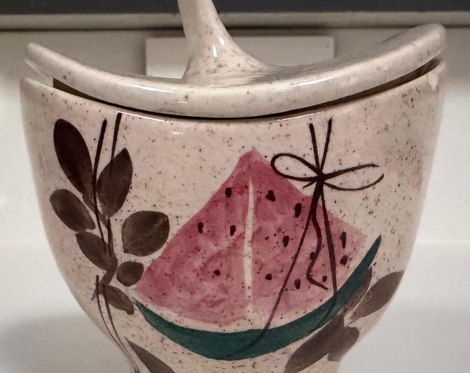 Vintage RED WING Tampico Sugar Bowl w/ Lid Dinnerware Mid Century Fruit Leaves