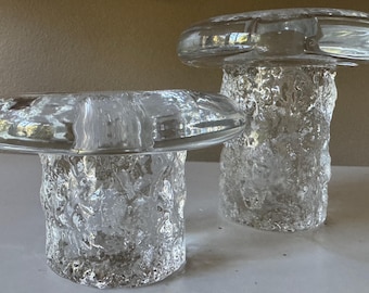 Vintage Sculptural Clear Glass Mushroom Candle Holders Mid Century MCM Modern 70s