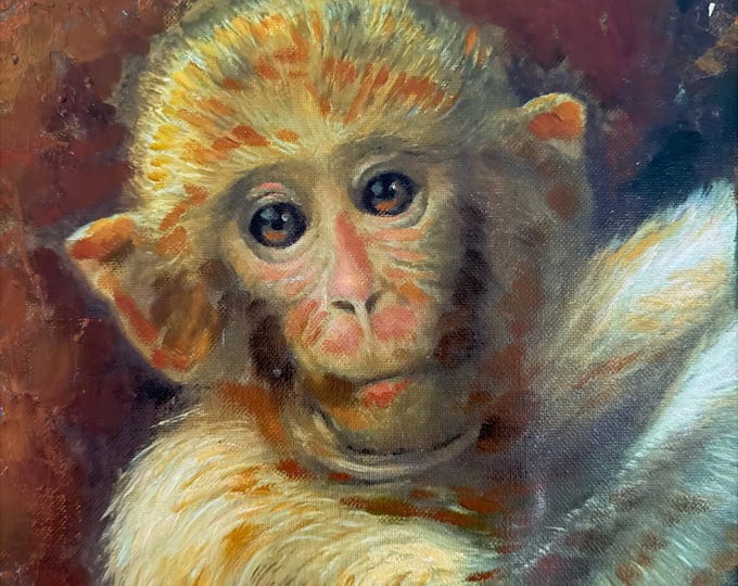 Vintage Monkey Primate Tree Acrylic Painting Modern Art Wall Hanging 24" x 36"