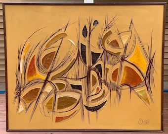 Giant Contemporary 80s Abstract Oil Painting Modern Art Wall Hanging Carlson