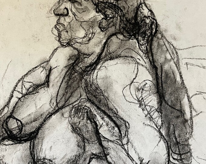 Vintage Black Charcoal Nude Naked Illustration Student Drawing Art St. Louis Artist 1
