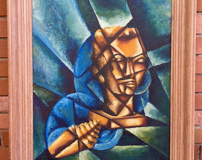 Framed Vintage 60s Cubist Bust Oil Painting Mid Century Modern Art Wal Hanging