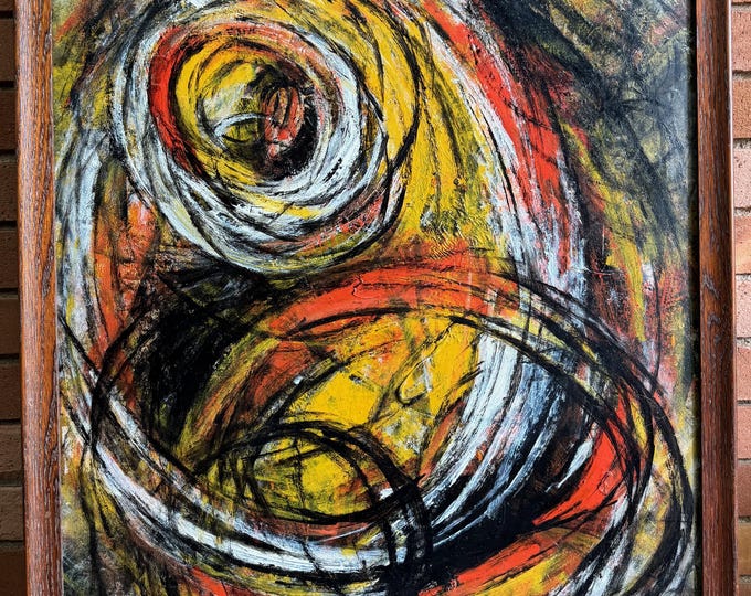 Vintage MCM Abstract Swirls Oil Painting Mid Century Modern Art Signed 1960s