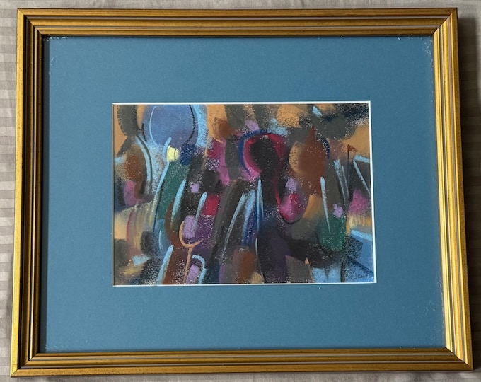 Vintage WILLIAM JACOBS Abstract Pastel Painting Modern Art Wall Hanging Signed 70s