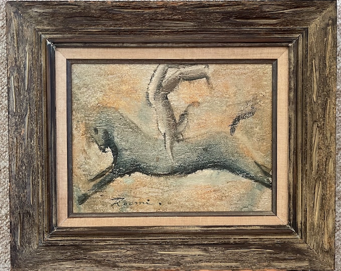 Nice Vintage Abstract Horse Painting Mid Century Modern Wall Hanging Art Signed Roomi