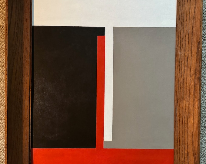 Vintage Red Black Geometric Shapes Painting Art Wall Hanging Signed REM Menges