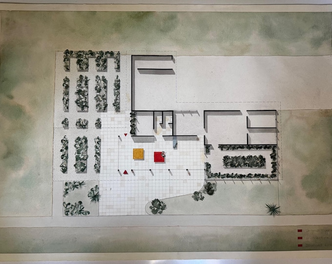 Vintage Architectural Schematic Floorplan Rendering Illustration Signed Higgins