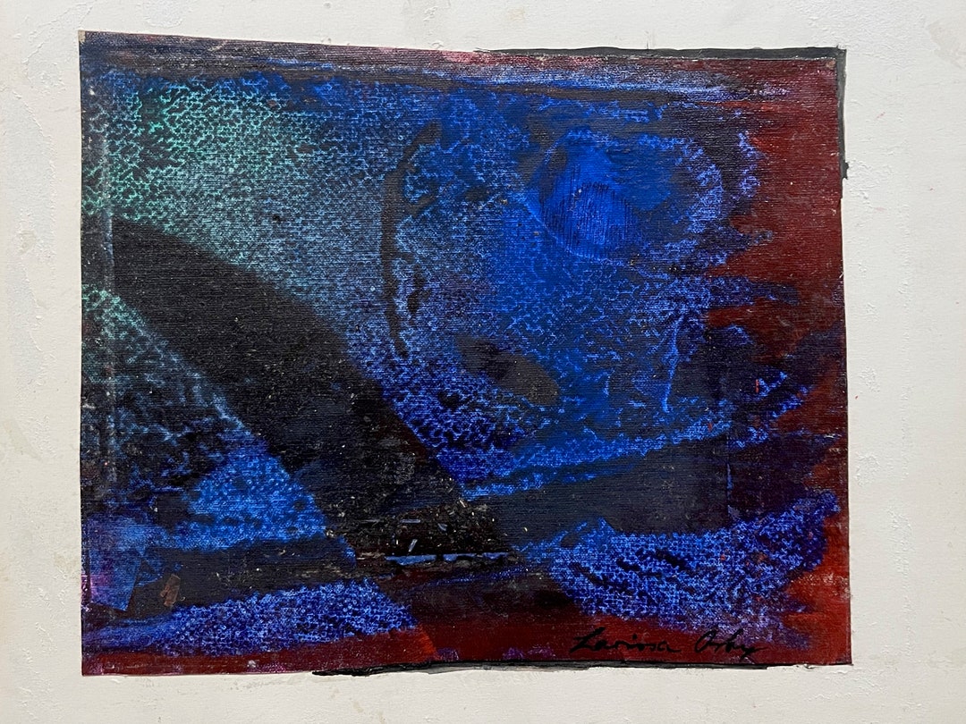 Vintage 70s Abstract Blue Red Oil Painting Modern Art Wall Hanging ...