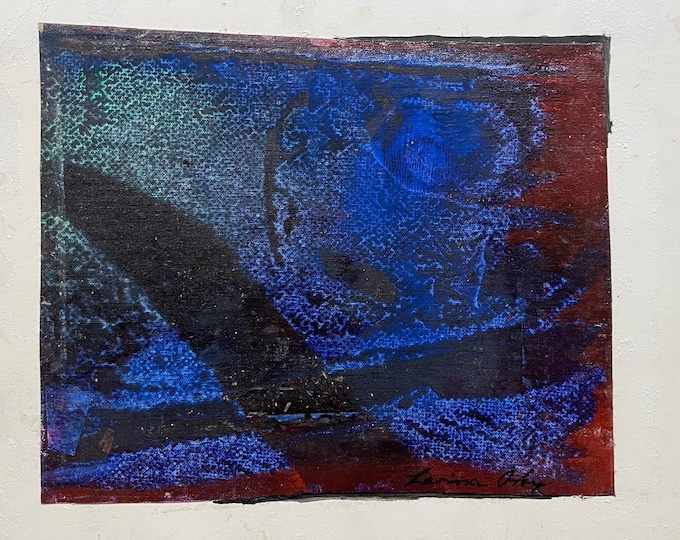 Vintage 70s Abstract Blue Red Oil Painting Modern Art Wall Hanging Signed Osby