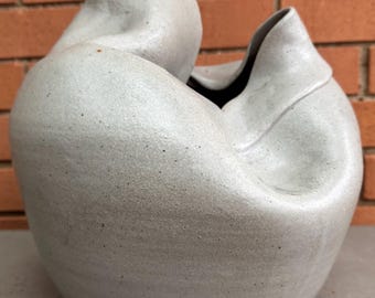 Vintage Decorative Beige Rounded Stoneware Studio Pottery Modern Signed 70s