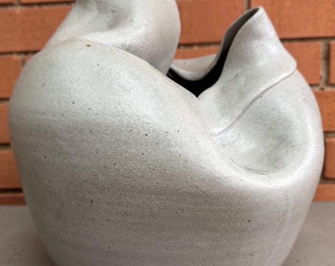 Vintage Decorative Beige Rounded Stoneware Studio Pottery Modern Signed 70s