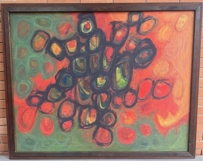 Vintage 60s MCM Abstract Oil Painting Modern Art Wall Hanging Mid Century Deyoe