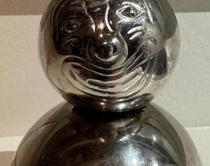 Vintage Chrome Clown Coin Bank Weighted Roly-Poly Raimond Metal Piggy Bank