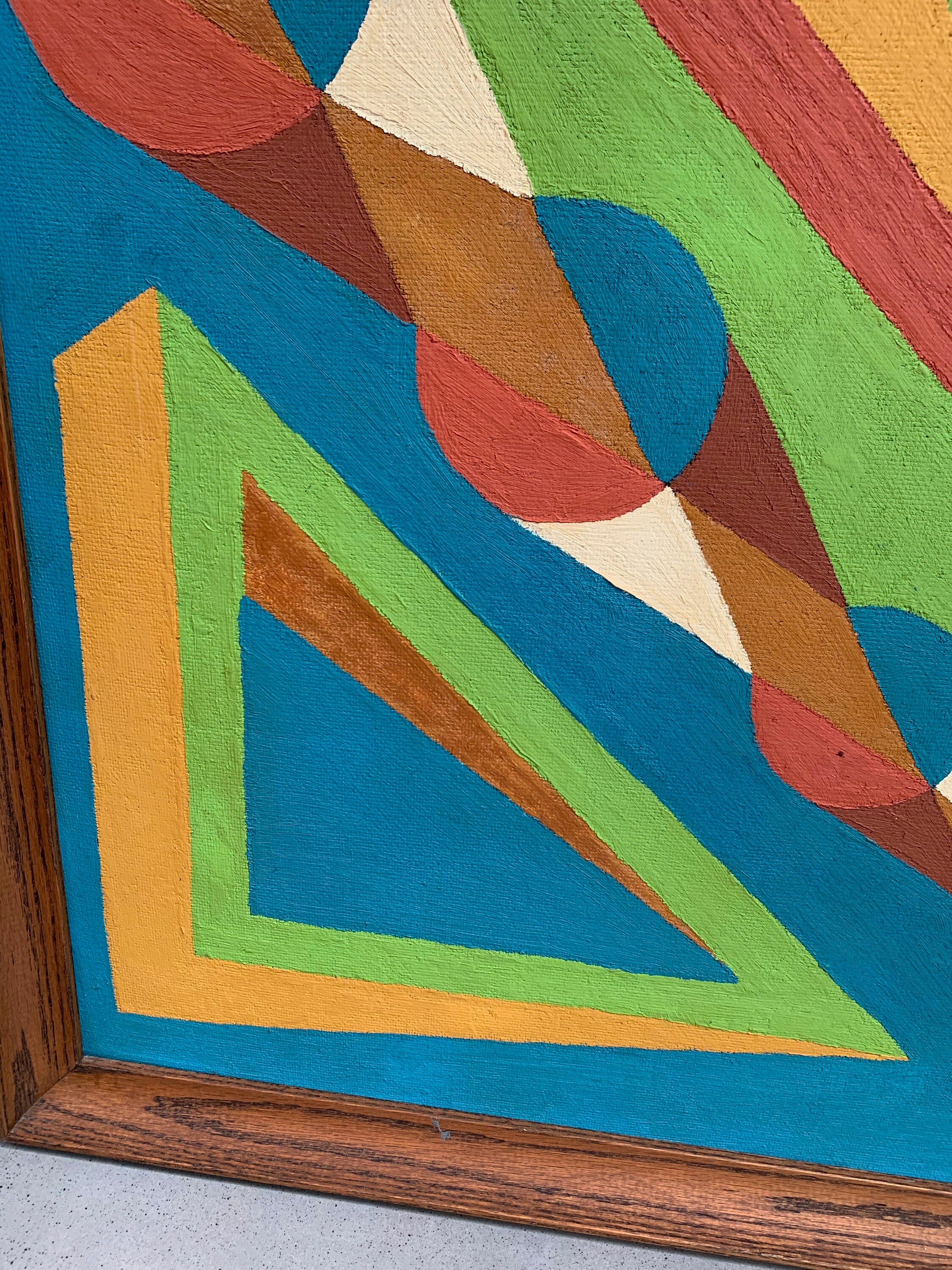 Vintage 60s Geometric Abstract Shapes Painting Mid Century Modern Wall