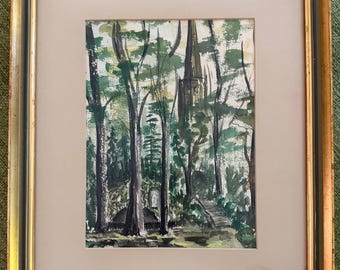 Vintage BROTHER MEL MEYER Watercolor Painting Landscape Modern Art Wall Hanging - 1