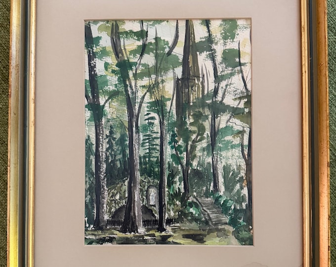 Vintage BROTHER MEL MEYER Watercolor Painting Landscape Modern Art Wall Hanging - 1