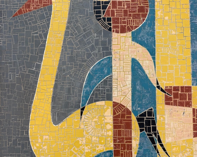Vintage Abstract MCM Figural Bird Mosaic Wall Hanging Mid Century Modern Art 60s
