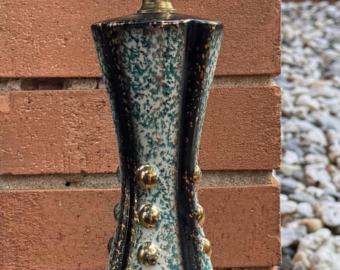 Vintage MCM Ceramic Lamp Turquoise Gold Black Mid Century Lighting Atomic 50s