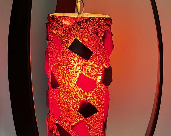 Vintage MCM 60s Acrylic Wood Hanging Swag Lamp Light Fixture Mid Century Modern Rock Candy