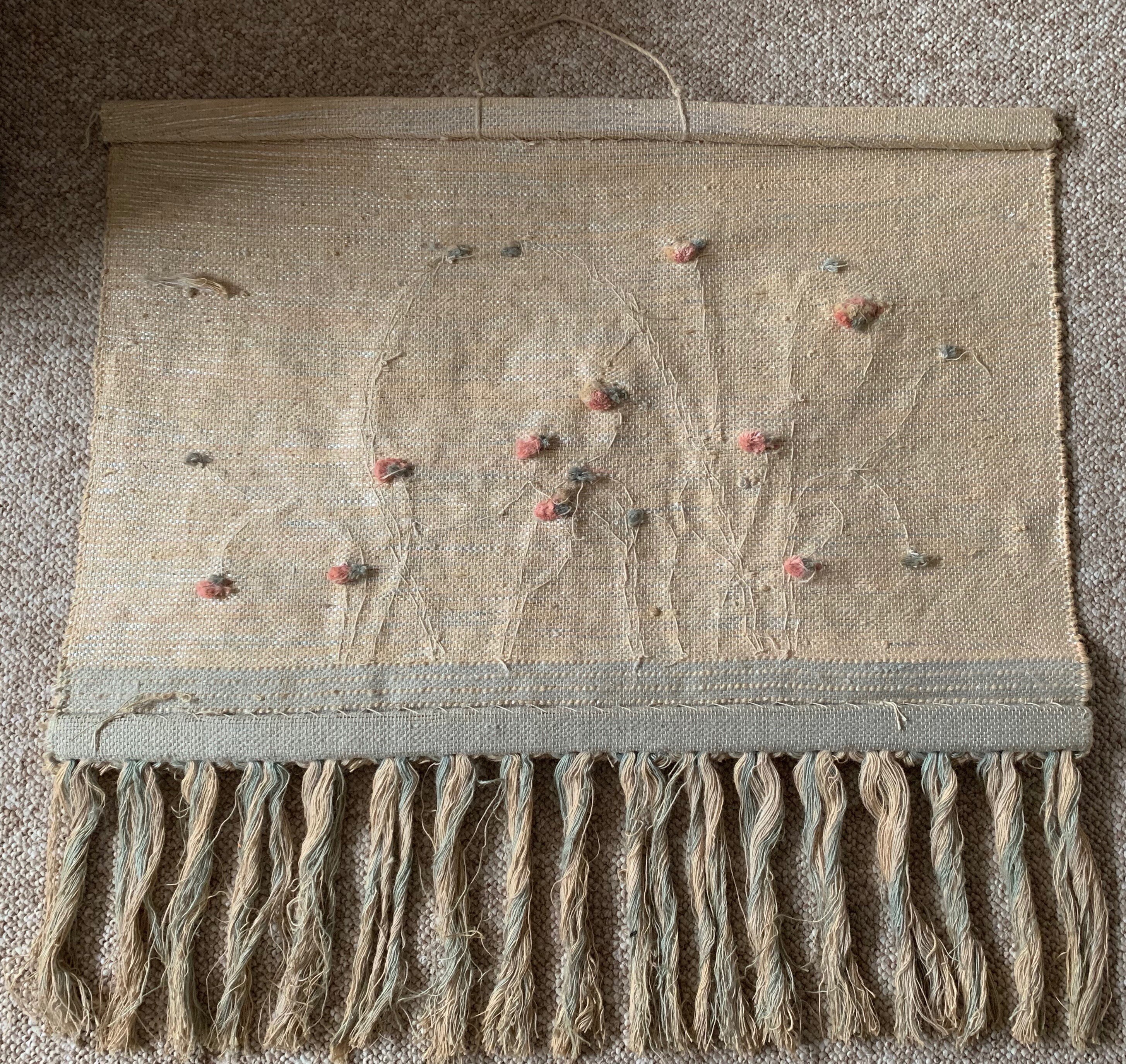 Vintage 70s Floral Fiber Art Wall Hanging Tapestry Mid Century Modern Freedman 1