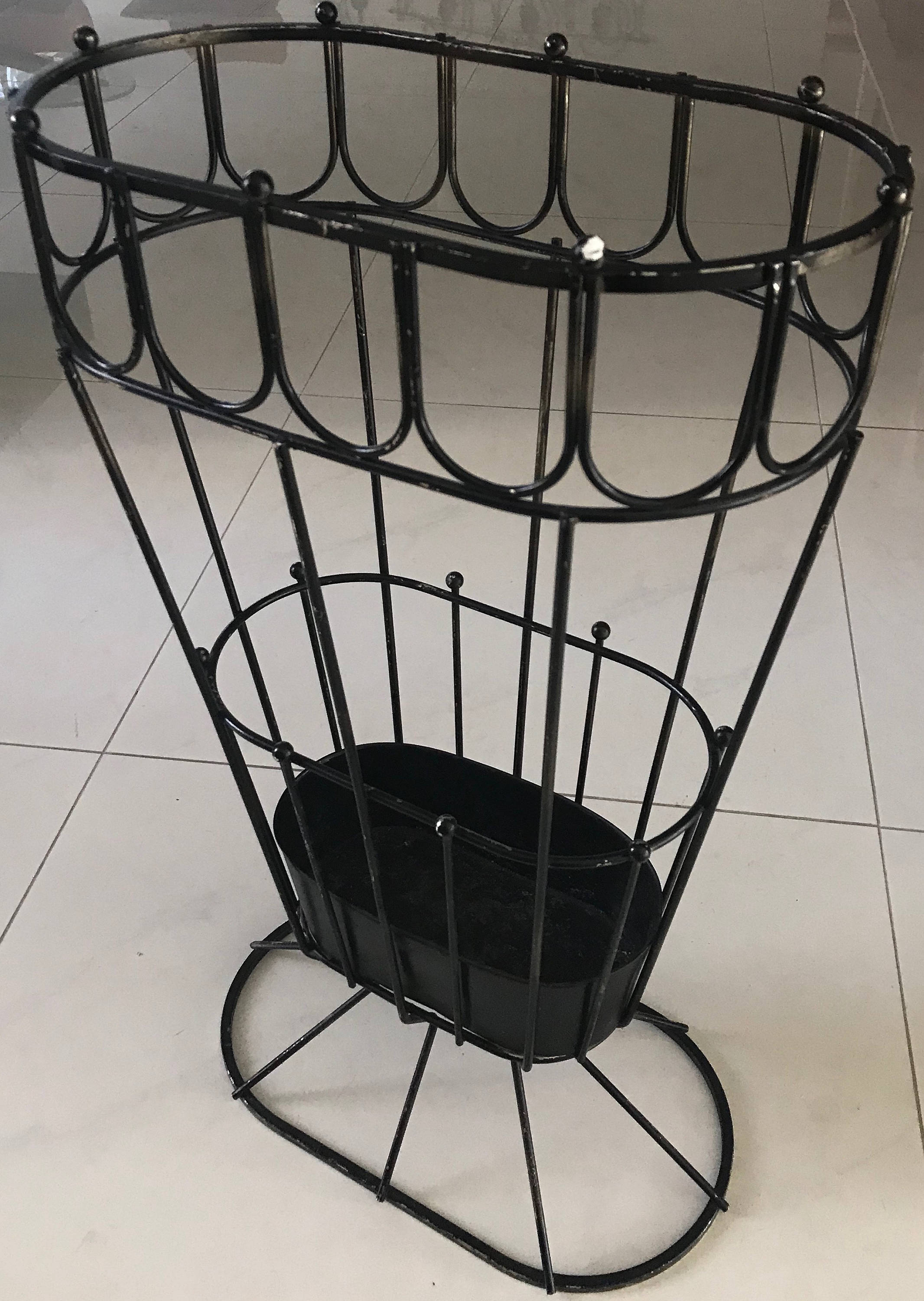 Vintage 50s 60s Black Iron Metal Umbrella Stand Retro Mid Century